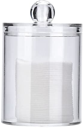 EMUKOEP Contenedor Redondo de Hisopo con Tapa para Baño, Caja de Bastoncillos de Algodón Redondo Transparente de 10 × 8 × 8, Organizador de Contenedor de Almacenamiento de Hisopo de Algodón Acrílico