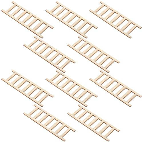 VICASKY 10pcs Miniature Wooden Ladder Set for Dollhouse Decor, Small Micro Landscape Accessory, Natural Wood Mini House Ladder for Dollhouse DIY and Display
