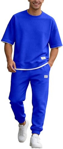 Generico Completo Estivo Uomo 2 Pezzi Tuta Estiva Casual per Spiaggia Completi Tute da Ginnastica T Shirt Manica Corta + Pantaloni Set Leggera Completi Sportivi Magliette Uomo Corta Scollo Tondo 2026