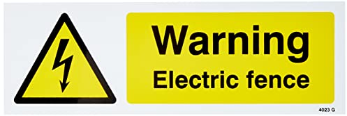 Caledonia Signs 14023G Warning Electric Fence Sign, 300 mm x 100 mm, Rigid Plastic