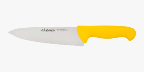 Arcos Serie 2900 - Cuchillo Cocinero - Hoja Serrada de Acero Inoxidable NITRUM de 200 mm - Mango inyectado en Polipropileno Color amarillo | Hoja serrada. Mango inyectado en polipropileno. Serie 2900. Color amarillo.
