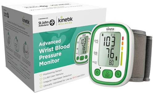 Kinetik Wellbeing Advanced Wrist Blood Pressure Monitor - BIHS Approved Bp Machine - Wearable Wrist Monitors, Universal Cuff, Fast Blood-Pressure, Heart Rate – In Association with St John Ambulance