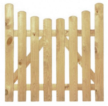XycoX StaketenTür 'Premium' 100x100/85 cm - unten – kdi / V2A Edelstahl Schrauben verschraubt - aus getrocknetem Holz glatt gehobelt – nach unten Gebogene Ausführung - kesseldruckimprägniert
