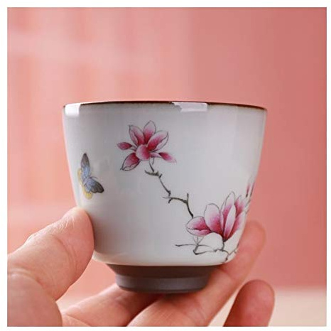 ZHOUYUFAN - Flores pintadas a mano de cerámica pintadas a mano y una sola taza de té para propietarios de taza de té, cerámica, 51-100ML