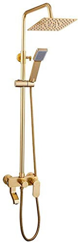 Space Aluminum Shower System, Shower Set 3 Functions Square Thermostatic Shower Mixer with Shower Head and Hand Held Shower Shower System for Bath Bar Shower Adjustable Chrome (Color : Gold)