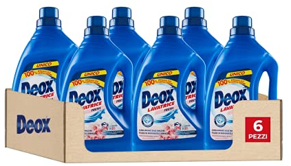 Deox - Detersivo Lavatrice Liquido Fresh, 144 Lavaggi, Smacchia e Igienizza, con Formula Antiodore, 1200ml x 6 Confezioni