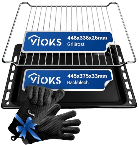 VIOKS Backofen Handschuhe Grillrost 448x338x26mm Backblech 445x375x33mm Ersatz für Whirlpool 481010683239 Bаuknecht 481245819334 - Backofenzubehör Set