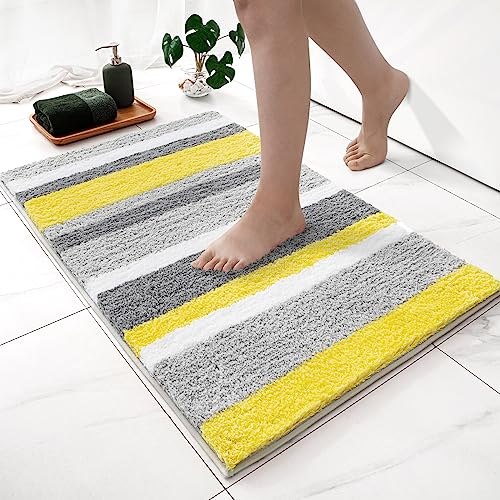 MIULEE Badematte Stripe rutschfest Duschmatte 70x120 cm Gelb und Grau | Badvorleger Gestreifte Badteppich Dekorativ Badezimmerteppich Flauschig Saugfähig Rutschfest Badezimmer Wohnzimmer 1 Stück