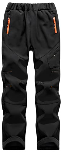 Pantalon Ski pour Enfant Garçons Filles Pantalon Chaud Imperméable Softshell Thermique Pantalon de Randonnee Montagne Escalade Noir S