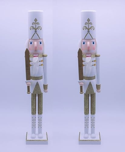 Marco Paul Pair of 70cm White Nutcracker Soldier Statue Hand-painted Christmas Decor - 2x Nutcracker Ornaments For Christmas Decorations Indoor Xmas Decorations Large Wooden Nutcracker Toy