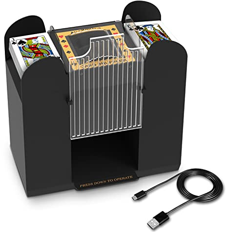 Automatic Card Shuffler - Electronic Casino Poker Card Shuffling Machine - Uno Shuffler Card Machine - Battery Operated Plastic Cards Mixer - 6 Decks Playing Cards for Home & Party - 2M USB Line