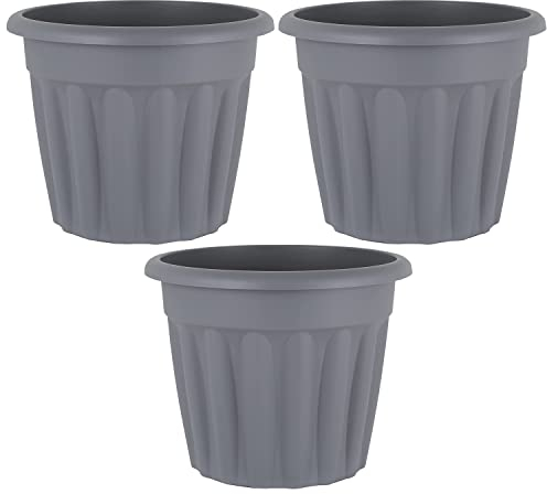 TENLITE Set Of 3-50cm 𝐔𝐩𝐜𝐲𝐜𝐥𝐞𝐝 𝐆𝐫𝐞𝐲 Round Plastic Planter Indoor Outdoor Plant Herb Flower Pot Nursery Contemporary Design Pots For Home Bedroom Office Balcony.