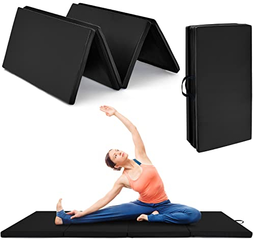 COSTWAY 240 x 120 x 5 cm Weichbodenmatte, Gymnastikmatte klappbar, Yogamatte mit Klettverschluss und 2 Tragegriffe, Turnmatte, Klappmatte, Fitnessmatte für Gymnastik, Yoga, Training Zuhause (Schwarz)