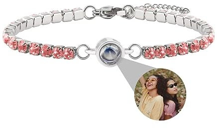 Personalisierte Foto Armband kugel Projektion Armband mit Eigenen Bild im Stein Lupe Foto Armbander Versteckte Ich liebe dich Armband 100 Sprachen für Damen Frauen Freundschaft Edelstahl