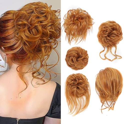 Fulang Hair 5/Pack Haarteil Mit Gummiband, Groß Dutt Haarteil, Gewellt Natürlich Kunsthaar Haargummi Damen Mit Haaren Hochsteckfrisuren Haarverlängerung, Messy Bun Haarteile (5 Stück/Packung)