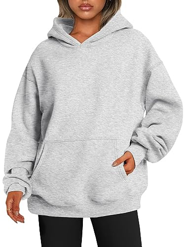 ABYOVRT Sudadera para Mujeres Oversize con Capucha Holgada con de Forro Polar básico Liso Talla Grande Hoodie Suave y Confortable Suelto Manga Larga Suéter Cálido Pullover Otoño Invierno,Gris,L