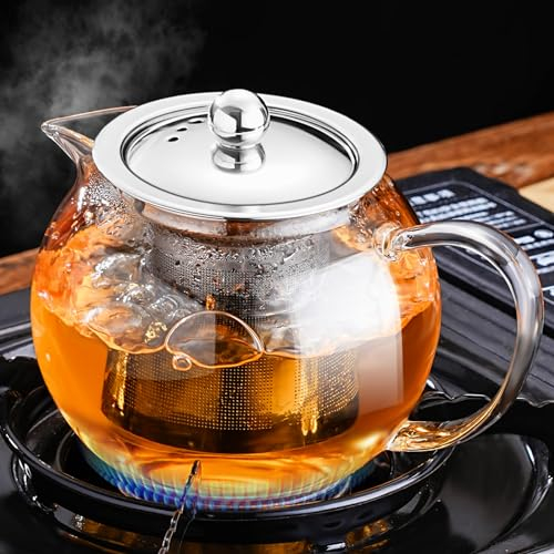 PARACITY Tea Pot 650ML, Glass Teapot with Removable Stainless Steel Infuser, Borosilicate Glass Teapot for Loose Tea, Camping, Travel