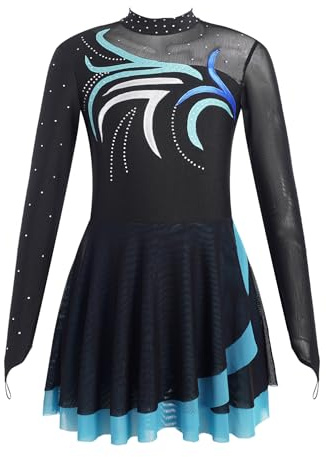 Aislor Eiskunstlauf Kleid Mädchen Langarm Ballettkleid Kinder Tanzkleid Kürkleider Eiskunstlauf Gymnastikanzug Wettbewerb