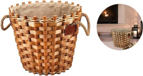 Avilia Cesta Portalegna da Interno Foderata, 47x40cm - Design Elegante in Rattan, Maniglie per Trasporto, Ideale per Camino e Ardere