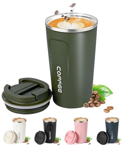 Senshuomy Travel Coffee Mug Spill Proof,Insulated Coffee Mug to Go,Coffee Tumbler,Reusable Coffee Cups with Seal Lid,Thermos Cup for Keep Hot/Ice Coffee,Tea and Beer (Green/510ml)