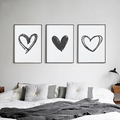 AWKFHF Liebesherz Strichzeichnung Familien Sweet Home Schwarz-Weiß Leinwand Bilder Poster Kunstdruck Wohnzimmer Schlafzimmer Wand Deko(Kein Rahmen) (Minimalist-03,3X20X30CM)