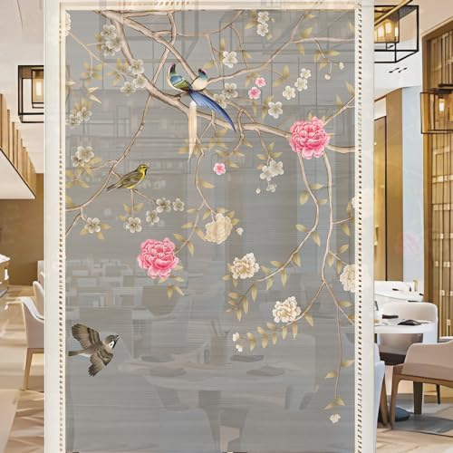 Sichtschutzfolie 3D Fensterfolie Glasdekorfolie PVC für Badezimmer Kinderzimmer Küche,Schlafzimmer Wohnzimmer Esszimmer Büro Hotels Klassenzimmer 44.5x300 cm Buntes Vogel