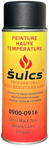Peinture Haute Température Professionnelle 1200°c - Aérosol 400ml - Noir Ref. 0916 - Haut Pouvoir Couvrant - Barbecue Braséro Four Poêle à bois Insert Cheminée Mécanique Auto Moto Radiateur ŠULCS BBQ®