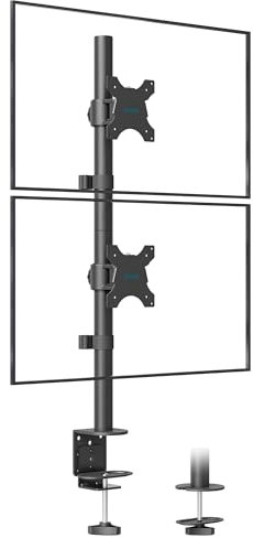 BONTEC Dual-Monitor Halterung für 13-34 Zoll, Höhenverstellbar, Drehbar, Max. 10kg pro Monitor, VESA Kompatibel, Kabelmanagement, C-Klemme & Durchgangsmontage, Ergonomisch für Homeoffice & Gaming