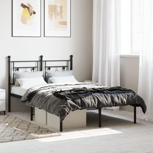 Bulliing Bettgestell mit Kopfteil Metallbett Bed Frame Bettgestell Bettrahmen Kopfteil Bett Tagesbett Metall Schwarz 120x190 cm - 374336