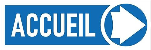 Welcome, right pointing arrow, informational sign FR088 - Self adhesive sticker (150mm x 50mm)