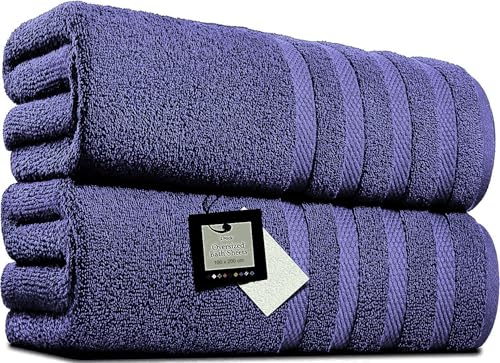 Förpackning med 2 extra stora badlakan (100 x 200 cm-600 GSM) ren egyptisk bomull stor kroppswrap badlakan handdukar för badrum, strand, pool (bomull, marinblå)