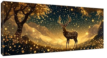 Malen Nach Zahlen Erwachsene, Wald Hirsch DIY Ölgemälde-Kits auf Leinwand mit Pinseln und Acrylpigment, Graffiti-Liebhaber, Bild für Heimdekoration, Geschenke, Ohne Rahmen,35x70cm/14x28in W-180