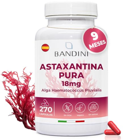 Bandini® Astaxantina pura 18 mg per capsula | 270 capsule - 9 mesi di scorta | Potente antiossidante naturale da alga Haematococcus Pluvialis - Natural Astaxanthine, Senza magnesio stearato, Senza OGM