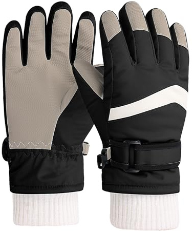 Risipu Kids Ski Gloves Winter Waterproof Glove Warm Fleece Snowproof Snowboard Glove Cold Weather Gloves for 4-12 Boys Girls (Black, S)