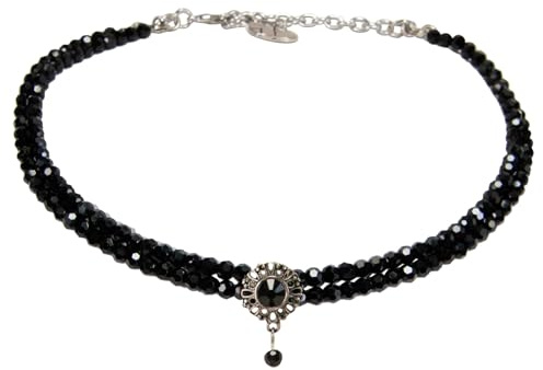 Alpenflüstern Trachten Glamour-Kropfkette Helena - Perlen Halskette, Trachtenkette, eleganter Damen-Trachtenschmuck, Dirndlkette (schwarz) DHK333
