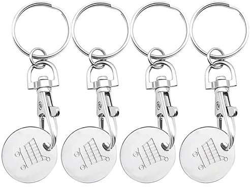 BRITECO 4-Pack Shopping Cart Keychains – Trolley Tokens for UK Carts, Reusable and Durable Keyring Tokens, Convenient Shopping Accessory