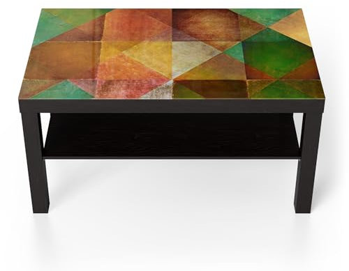 DEQORI Glastisch | schwarz groß 90x50 cm | Motiv Erdiges Mosaikspiel | ausgefallener Beistelltisch aus Glas | Hochglanz Couchtisch fürs Wohnzimmer | moderner Couch Tisch mit Design