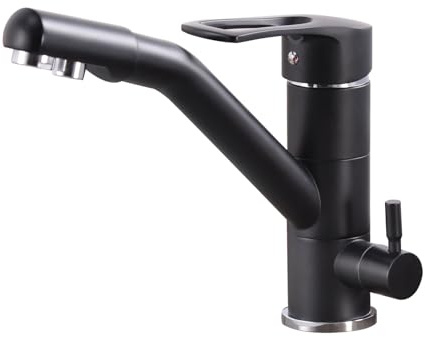 Zeffrary 3-Wege-Küchenarmatur, 360° drehbarer Küchenarmatur, Spültischarmatur mit flexiblem Auslauf, G3/8 Zoll (Dreifach-Anschluss-Wasserhahn mit Wasserfilter, Schwarz)