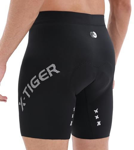 X-TIGER Radlerhose Herren Gepolstert Fahrradhose Herren Radhose Kurz Leichte rutschfeste Hosenbeine mit Reflektierendem Logo