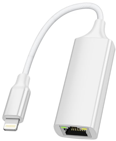 Rliwov Adaptateur Ethernet certifié MFi compatible avec Lightning vers adaptateur réseau LAN Ethernet RJ45 pour i-Phone14/13/12/11/i-Pad/i-Pod, Plug and Play, prend en charge 100 Mbps (non PoE)