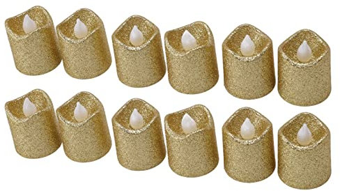 Fdit Candela Senza a LED Dorata per la Decorazione Domestica di Matrimoni in Chiesa, Set di Luci da tè Sicure Senza Fumo, Plastica Resistente di Alta qualità, 12 Pezzi