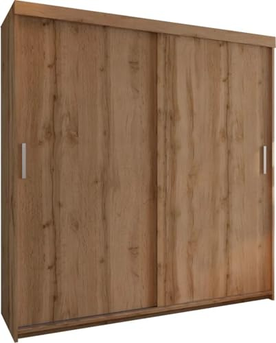 SLIDING WARDROBE 4U Large Wardrobe Closet 2 Doors, Without Mirror Cabinet with Big Shelves & Hanging Rods, Bedroom Armoire Dresser Wardrobe Clothes Organizer (Votan, 203cm)