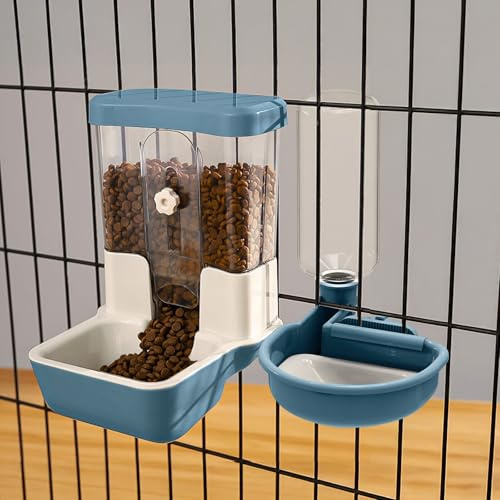 Distributore Automatico di Cibo e Acqua per Animali Domestici, Set di Fontane a Gravità per Cani, Gatti, Conigli, Porcellini d'India, Cincillà, Furetti, Ricci (Blu)
