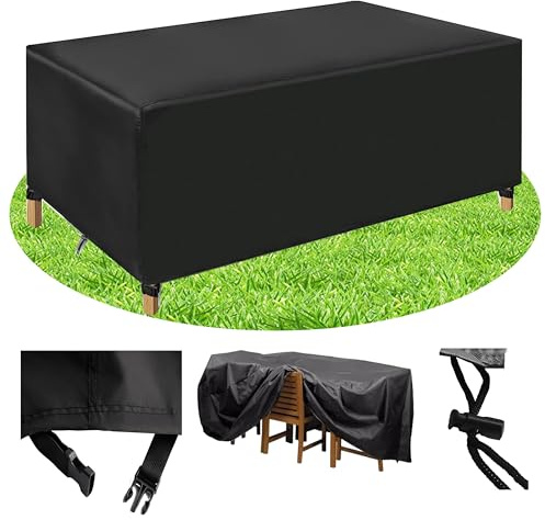HNKDKJ Funda para Mesa Exterior Impermeable Funda para Muebles de Jardin Exterior 160x90x20cm/Largo x Ancho x Alto 420D Tela Oxford Cubierta de Mesa Funda Sofa Jardin Rectangular/Cuadrada - Negro