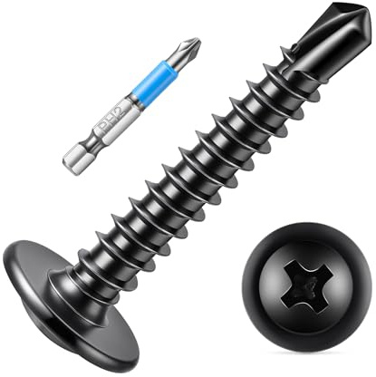 100 Stück 4,2 x 25 mm Blechschrauben Tellerkopf, PH2-Antrieb Bit Inklusive, Edelstahl 410, Schwarz beschichtet, Bohrschrauben für Holz Blech - TPOHH