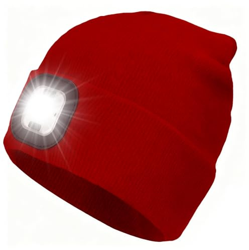ZAPLIT LED Mütze mit Licht & Bewegungssensor - USB Wiederaufladbare Beanie mit 3 Lichtstufen, Warme Strickmütze mit Stirnlampe für Herren Damen Kinder, Wintermütze für Laufen Camping