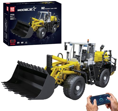 Mould King 17026 Technik RC Bulldozer, 1803 Teile Pneumatischer Radlader mit Fernbedienung & Motoren, Baufahrzeug ModellBausatz Geschenk für Erwachsene ab 14 Jahren