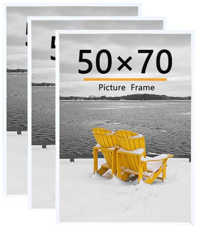Baoee 3 Pack 50x70 Bilderrahmen, 50x70 Bilderrahmen Weiß für Fotogalerie - Einschubstreifen, horizontale oder vertikale Wandmontage