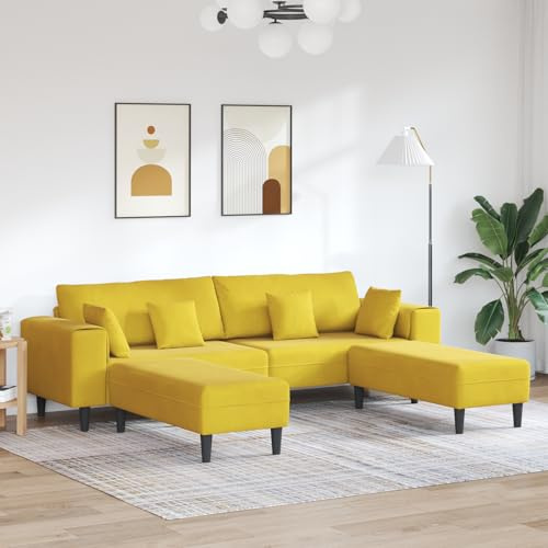 CKioict Modernes Samtsofa mit Kissen 3-teilig Gelb 208 cm für Wohnzimmer, Elegantes Design mit Federkern-Komfort und hochbelastbarer Bauweise, Luxuriöser Velours Stoff