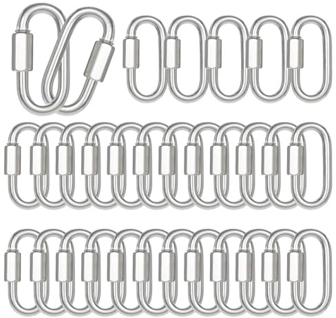 25 eslabones rápidos plateados de 2.36 pulgadas, eslabones de cadena de tornillo M6, eslabones de cadena resistentes, mosquetones de bloqueo de acero galvanizado de 1/4 pulgadas para conectar hamaca